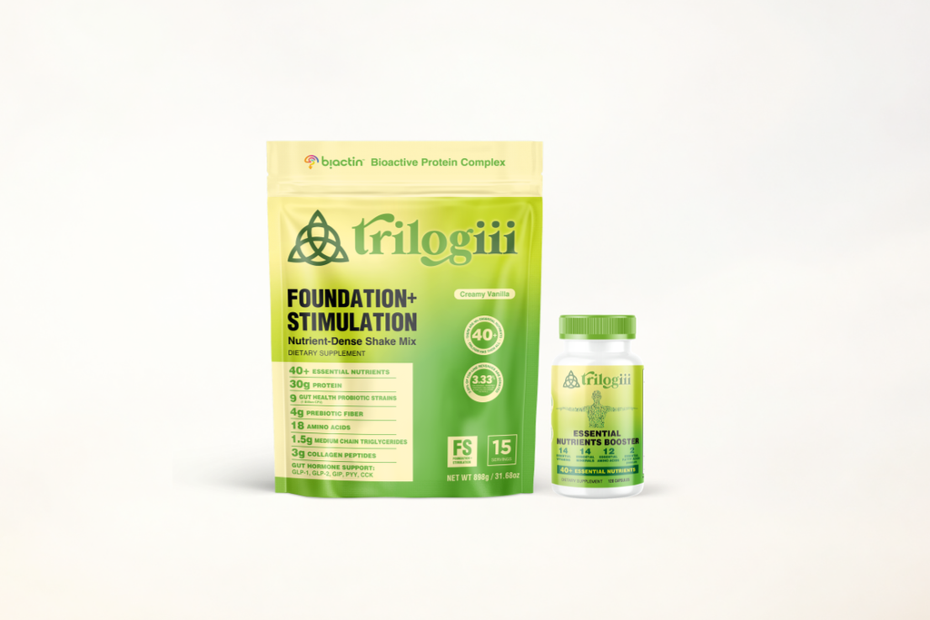 Trilogiii Maintenance: Foundation + Stimulation shake in Creamy Vanilla with Essential Nutrients Booster capsules